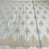 1 Yard Beaded Corded Lace Fabric Embroidered 100 Percent Polyester Net Mesh 56 inch Width