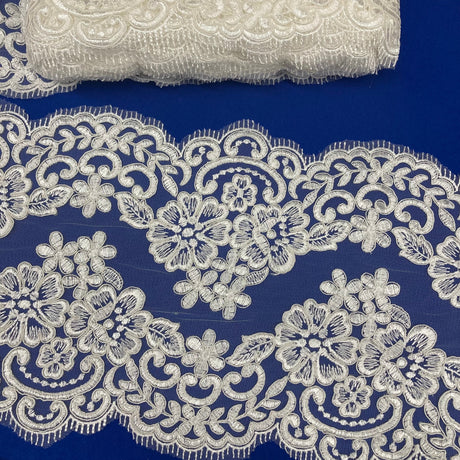 Corded Embroidered Lace Trimming 100% Polyester Net Mesh 10"