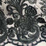 Beaded Corded Bridal Lace Black