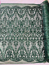 Heart Sequin Damask Polyester Fabric - Heart Damask, Iridescent Sequins, 54" Width (1 Yard)