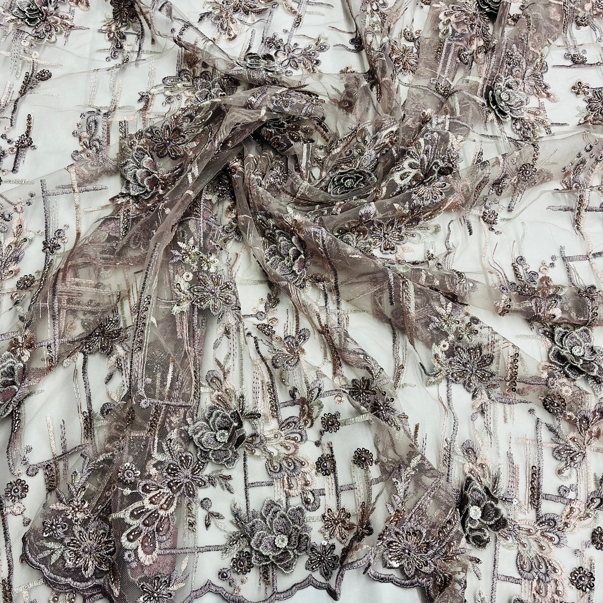 Beaded Rhinestone 3D Floral Lace