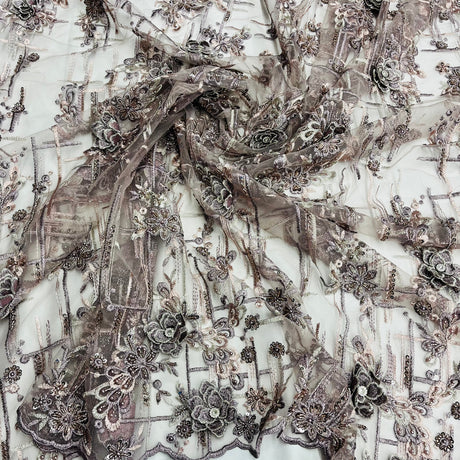 Beaded Rhinestone 3D Floral Lace