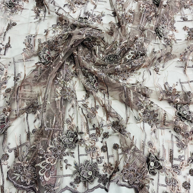 Beaded Rhinestone 3D Floral Lace