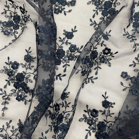 Embroidered Lace Fabric on Polyester Net Mesh