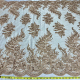 1 Yard Elegant Beaded and Corded Bridal Lace Fabric Embroidered on 100% Polyester Net Mesh White