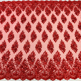 Beaded Embroidered Lace Mesh Coral