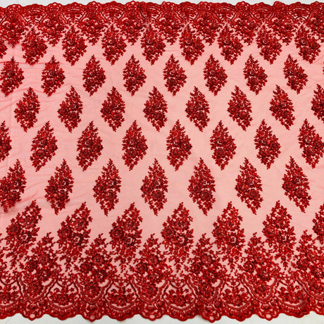 Beaded Embroidered Lace Mesh Coral
