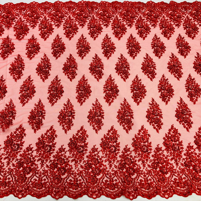 Beaded Embroidered Lace Mesh Coral
