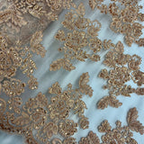 Beaded Corded Bridal Lace Polyester Fabric - Gold Metallic, Silver Metallic, White, Ivory, Rose Gold, Hunter Green, 51" Wide (1 Yard)