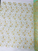 Daisy Multi Color Gold Metallic Floral Design Embroidered On A Red Mesh Lace Fabric - Red Mesh Lace, Gold Metallic Floral Design, 50" Width (1 Yard)