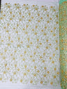 Daisy Multi Color Gold Metallic Floral Design Embroidered On A Red Mesh Lace Fabric - Red Mesh Lace, Gold Metallic Floral Design, 50" Width (1 Yard)