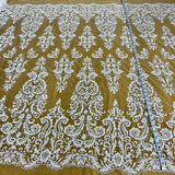 1 Yard Beaded Lace Fabric Embroidered on 100% Polyester Net Mesh | Off White, Ivory