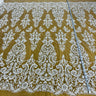 1 Yard Beaded Lace Fabric Embroidered on 100% Polyester Net Mesh | Off White, Ivory