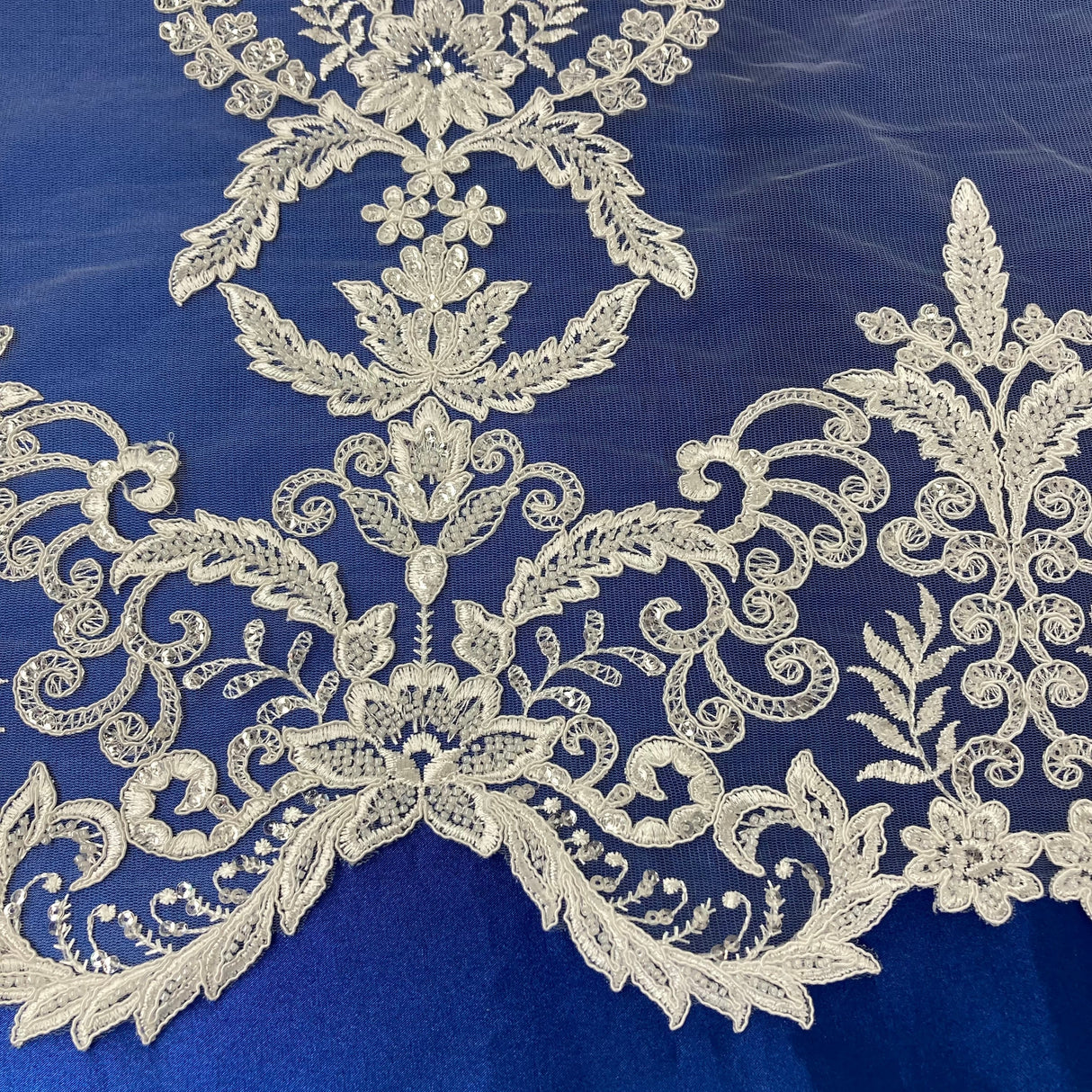 Beaded Corded Bridal Lace Fabric 51" White Ivory
