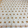 1 Yard Beaded Corded Bridal Lace Fabric Embroidered on 100 Percent Polyester Net Mesh Gold