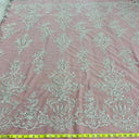 Beaded Lace Fabric Embroidered On 100 Percent Polyester Net Mesh - White, Ivory, Antique Silver, 53" Width (1 Yard)