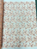 Estrella Corded Flowers Embroider With Sequins Mesh Lace Fabric - Floral Embroidered, Double Scallop, 50-54" Width, 36" Length (1 Yard)