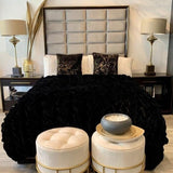 Braided Fluffy Faux Fur Chinchilla Fabric - Black Braided, 104" X 93" (Cal King/Eastern King - 104" X 93")