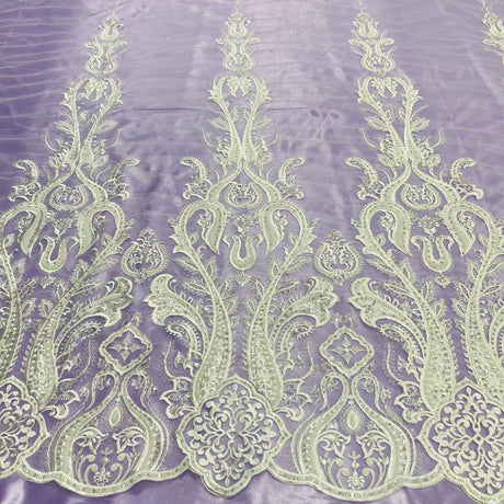 Beaded Lace Fabric on Polyester Net Mesh