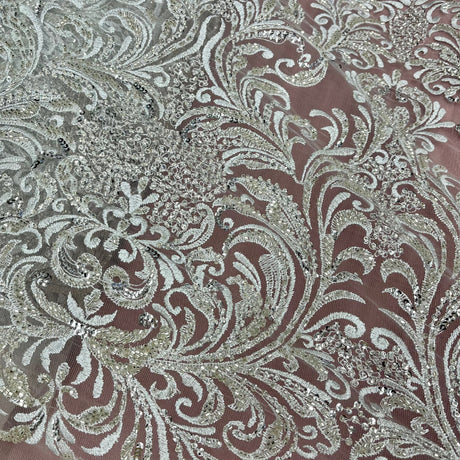 Beaded Lace Fabric on Polyester Net Mesh