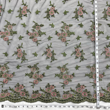 Corded Bridal Lace Fabric on Polyester Net Mesh