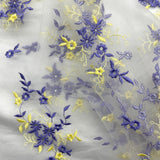 Beaded Lace Fabric Embroidered On 100 Percent Polyester Net Mesh - Yellow, Lilac, Brown/Orange, 54" Width (1 Yard)
