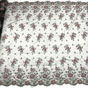 Corded Bridal Lace Fabric - Embroidered 100% Polyester Net Mesh, 54" Width (1 Yard)