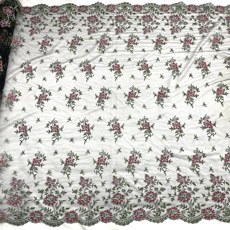 Corded Bridal Lace Fabric - Embroidered 100% Polyester Net Mesh, 54" Width (1 Yard)