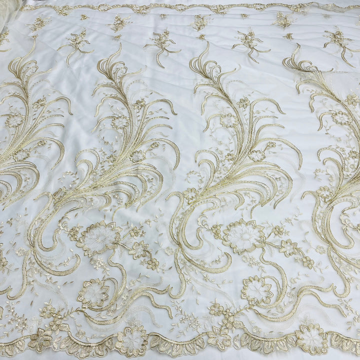1 Yard Exquisite Corded Embroidered Bridal Lace Fabric for Special Occasion White