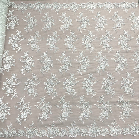 Corded Floral Lace Fabric Ivory