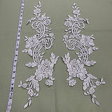 1 Pair 22" x 5" Corded Floral Lace Applique 100% Polyester Net Mesh