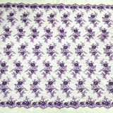 1 Yard - Corded Bridal Lace Fabric Embroidered on 100% Polyester Net Mesh Ivory with Silver - 53"