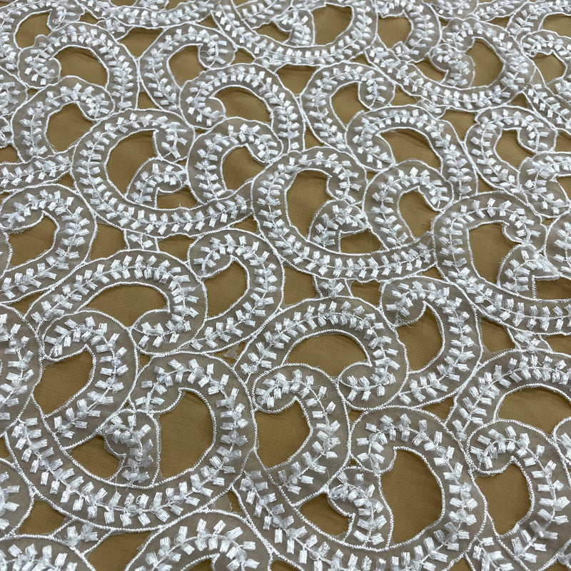 Beaded Lace Fabric White Organza