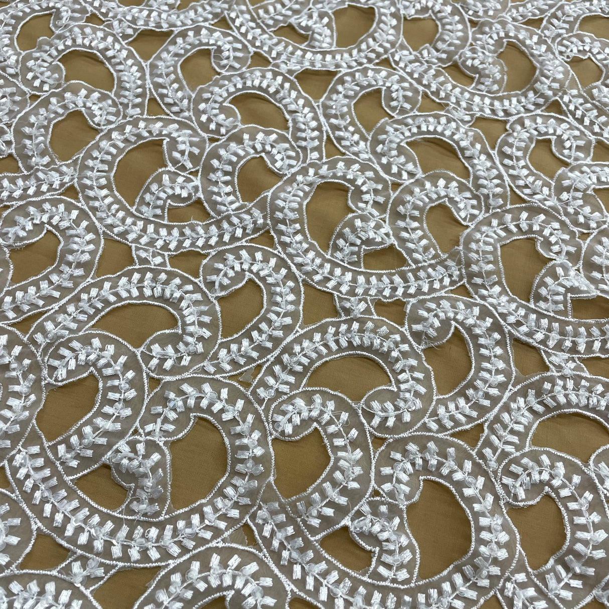 Beaded Lace Fabric White Organza