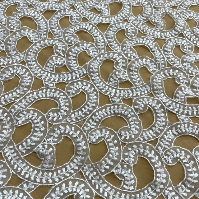 Beaded Lace Fabric White Organza