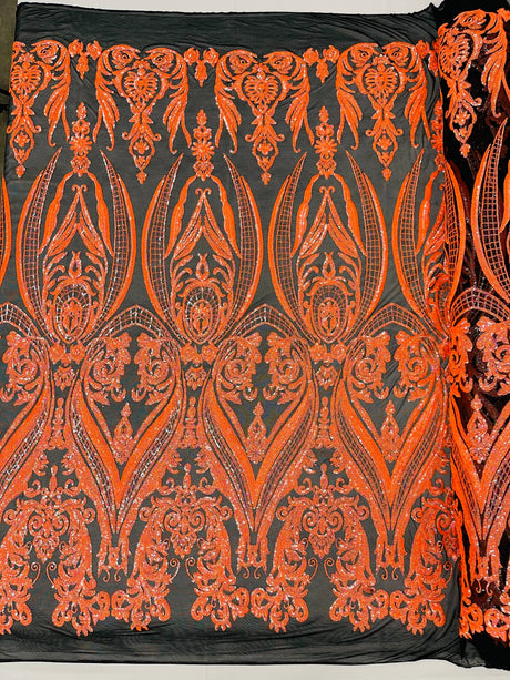 Big Sequin Damask Polyester Fabric - Damask Sequin Mesh, 54" Width (1 Yard)