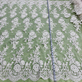 Beaded Corded Bridal Lace Ivory Mesh