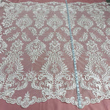 1 Yard Exquisite Corded Embroidered Bridal Lace Fabric for Elegant Dresses White