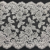 Double Sided Beaded & Corded Lace Trim Polyester Fabric - Embroidered Couture Lace, 14.5" Width (1 Yard)