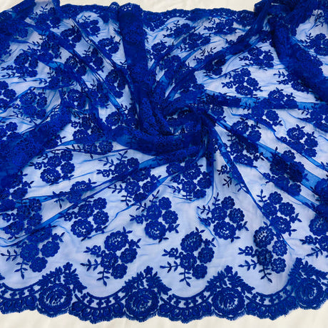 1 Yard Corded Bridal Lace Fabric Embroidered 100 Percent Polyester Net Mesh 50 inch Width