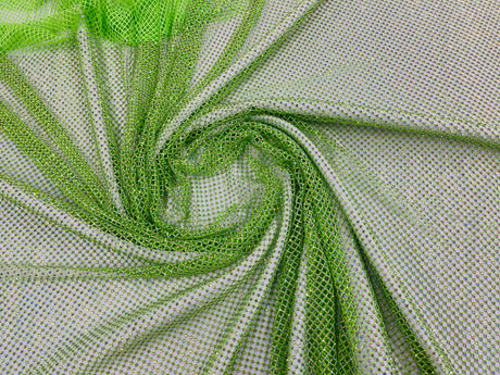 AB Rhinestones On A Fish Net Polyester Fabric - Iridescent Rhinestone Mesh, 1 Yard