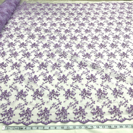 Beaded Lace Fabric Embroidered On 100 Percent Polyester Net Mesh - Fuchsia, Lime Green, Lilac, Silver, Mustard, 53" Width (1 Yard)
