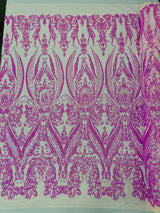 Big Sequin Damask Polyester Fabric - Damask Sequin Mesh, 54" Width (1 Yard)