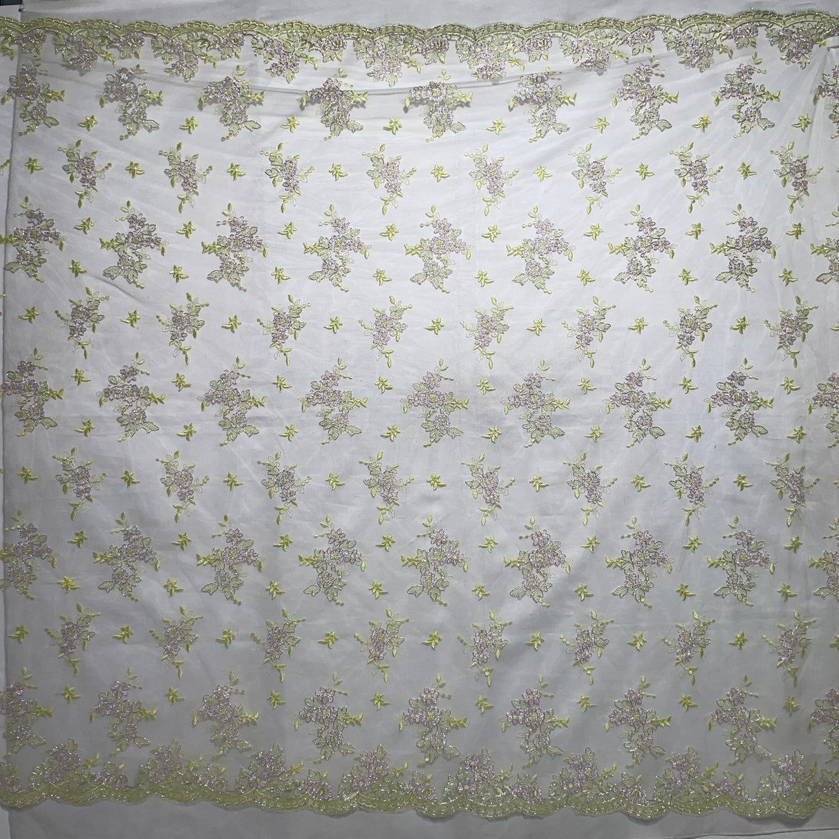 Corded Bridal Lace Fabric on Polyester Net Mesh
