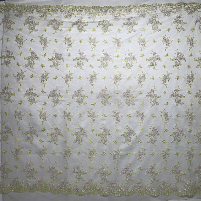 Corded Bridal Lace Fabric on Polyester Net Mesh
