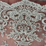 Ethereal Elegance Beaded Corded Bridal Embroidered Lace Polyester Fabric - White, Gold, Ivory, Silver, Rose Gold, 54" Width (1 Yard)