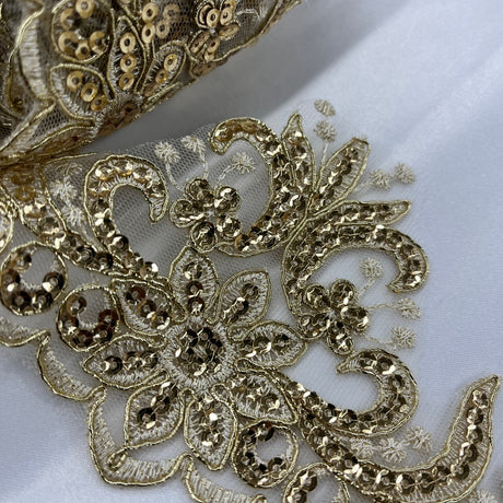 Beaded Corded Floral Lace Trim 3.5"