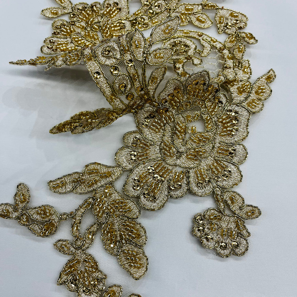 Beaded Corded Floral Lace Applique 20" x 5.5"