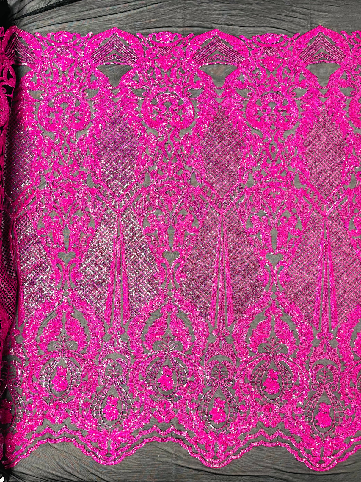 Small Damask Pattern Sequin Fabric - Damask Sequins, 54" Width (1 Yard)