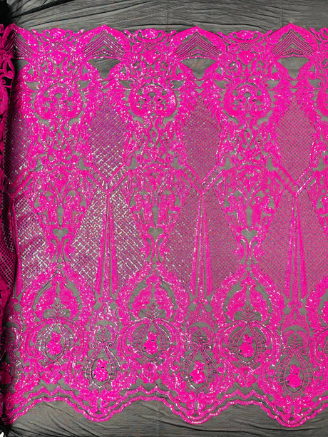 Small Damask Pattern Sequin Fabric - Damask Sequins, 54" Width (1 Yard)